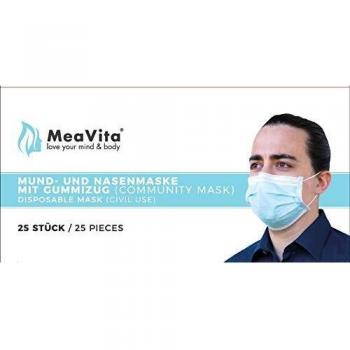 MeaVita Einweg-Mund-Nasen-Maske, 25er Pack, 3-lagig Gummizug