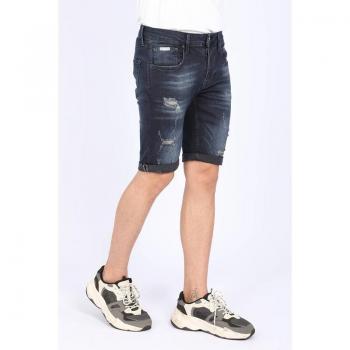 Pantaloni corti blu navy con dettagli rovinati per uomo 36