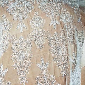 130*90cm Wedding Dress Applique with Ivory Beads and Lace Curtain
