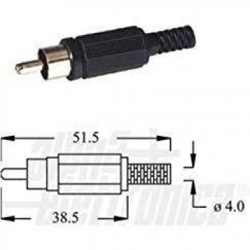 Ficha RCA Macho Preta com Cabo Protegido em PVC