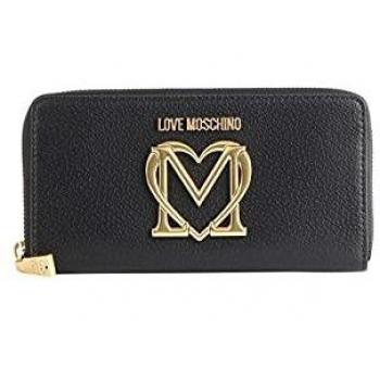 Portafoglio nero con logo di cuore in metallo per donna Love Moschino AI 2021, accessori da viaggio