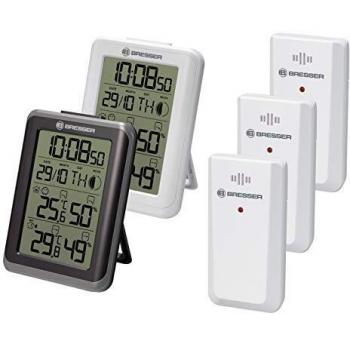 Bresser ClimaTemp IO Jumbo Set de Termómetro Inalámbrico con Higrómetro y 3 Sensores Externos, Negro y Blanco