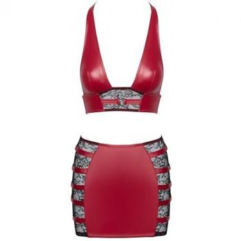 Red Hot Wetlook Ensemble von Cottelli – Bauchfrei Top + Spitze-Minirock