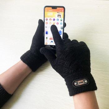 Winter Acrylic Wool Plus Plush Thick Jacquard Knit Full Finger Touch Screen Gloves for Men