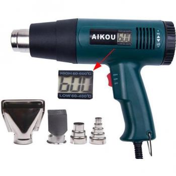 Décapeur air chaud 1800 W – affichage LCD numérique, température de 60 à 600 °C, débit d’air 300–550 L/min et 4 buses