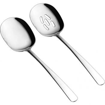 Cooking Spoon Set, 10 Inch Slotted Spoon and Serving Spoon, Silverware, Pack of 2