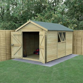 Forest Garden 12x8 Timberdale Pressure Treated Tongue & Groove Double Door Apex Shed with 25-Year Guarantee (3.65m x 2.52m)