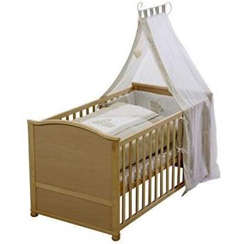 Lettino in Legno Naturale Lovely Bear, con Copripiumino e Federa, Trasformabile in Letto Junior