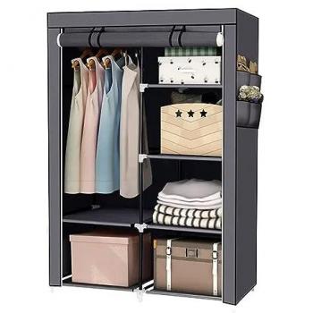 Armadio in Tessuto con Ante Zip e Tasche Laterali Nyana 165x88x45cm Grigio