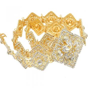 Cinturón de Caftán con Joyas de Imitación, Cadena de Metal Étnica, Joyería de Novia, Color Dorado