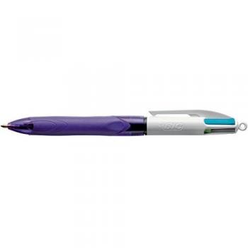 BOLIGRAFO BIC CUATRO COLORES CON GRIP COLOR VIOLETA PUNTA 1.0 COLORES PASTEL
