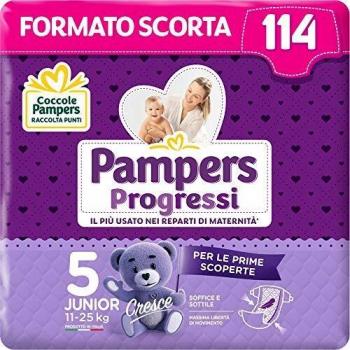 Pampers Progressi Junior, 114 Pannolini, Taglio 5, 11-25 Chilogrammi