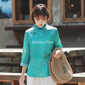 Camisa de satén floral estilo Qipao