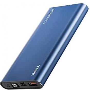 TOPK 10000mAh Portable Charger – 18W PD & QC 3.0 USB‑C, Dual Port, LED Display, Travel-Friendly Blue