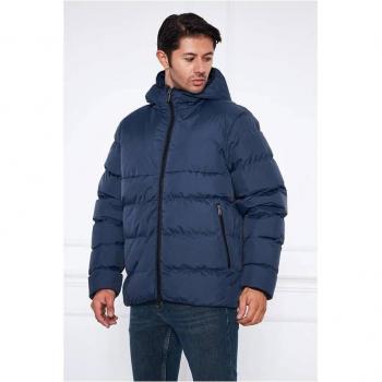 Giacca con cappuccio per uomini, con panno imbottito, silhouette regolare, blu marino