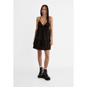 Stradivarius Flowing Black Poplin Dress Size L