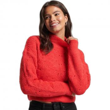 Superdry Vintage Pointelle Cable Knit Sweater Pop Red Marl XL