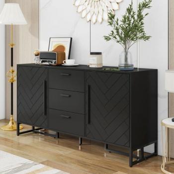 Buffet Moderne Noir à Chevrons pour Cuisine et Salon