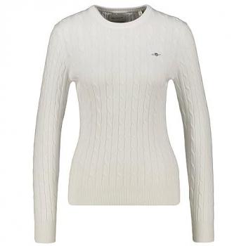 Pull Femme en Coton Élastique à Col Rond et Motif en Câble, Taille XL
