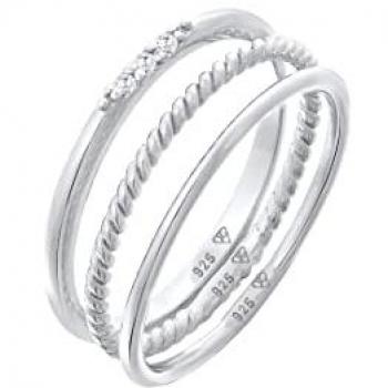 Elli Ring-Set »Ring Zirkonia Kordel Basic Stapel (3 tlg.) 925 Silber«