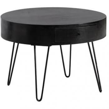 Table Basse en Manguier Massif Noir 60x60x43 cm avec Tiroir
