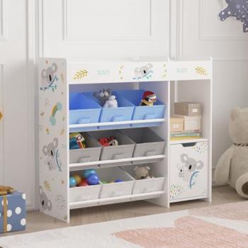 Estantería Infantil Søndreland 80x90x30 cm con 9 Cajas Plegables y Compartimento con Puerta