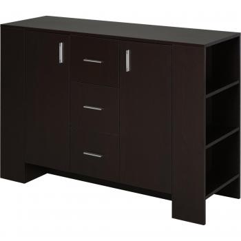 Credenza in Legno Scuro con 2 Ante e 3 Cassetti per Cucina e Sala da Pranzo