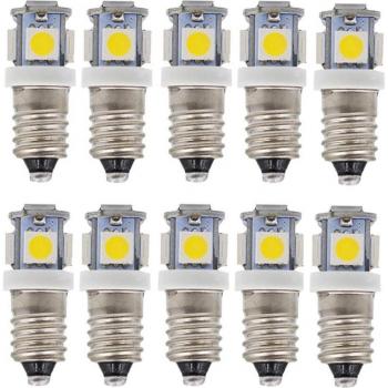 Lampe E10 LED 6V 12V 24V, 10 pièces, blanc froid, 5SMD 0.5W, 50lm