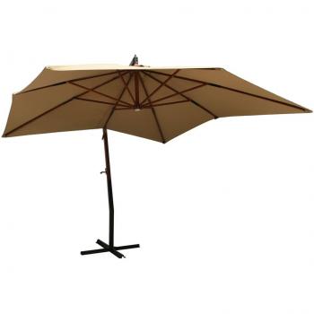 Ombrellone Sospeso con Struttura in Legno 300 cm Tortora