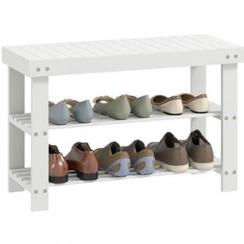 Banco zapatero con asiento de bambú HOMCOM 70x28x45 cm