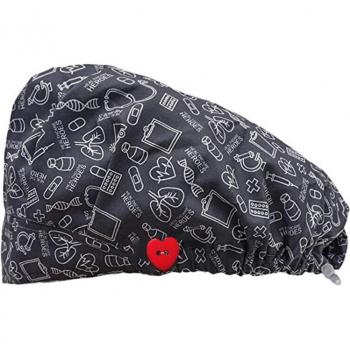 Gorro Bouffant Ajustable con Banda para el Sudor y Estampado de Corazón