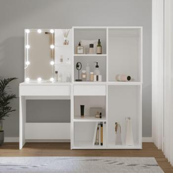 Toeletta Bianco con 2 Armadietti e Illuminazione LED