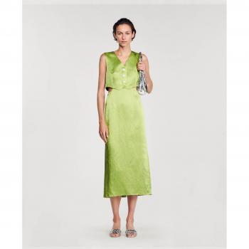 Woven Linen-Blend Green Midi Dress – Size 38
