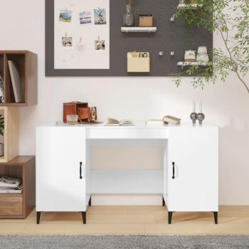 Scrivania Moderna Bianco Lucido 140x50x75 cm in Legno Multistrato