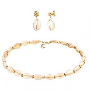 Parure Gioielli in Argento Sterling 925 Placcato Oro con Fiori e Conchiglie Kauri