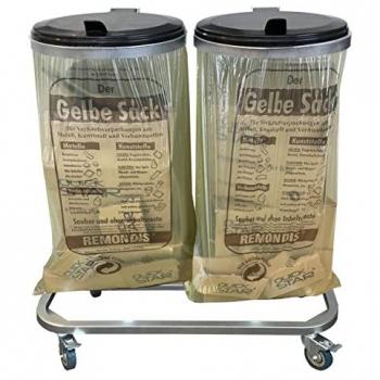 Supporto per sacchi gialli di 120 L con coperchio e ruota multipla – struttura metallica zincata
