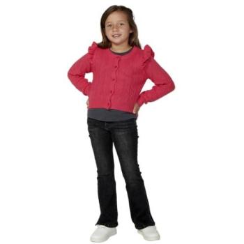 Koroshi Mini‑Cárdigan Fucsia: Volantes y Cuello Redondo en Tricot