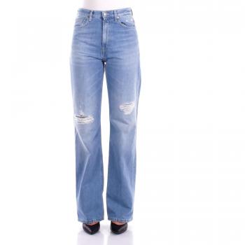 Dondup Women's W29 Blue Wide Jeans with Logo