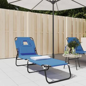 VidaXL Folding Sun Lounger Blue Oxford Fabric & Powder-coated Steel