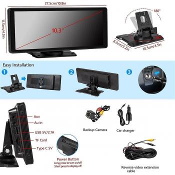 10.26 pouces autoradio sans fil Carplay et Android Auto avec caméra de recul AHD, Bluetooth Mirror Link Noir