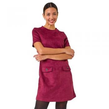 Roman – Robe en Suédelette Rouge, Bouton, Modèle Shift Stretch, Taille UK 14