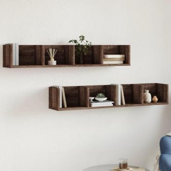 Wall Cabinet Set of 2 in Brown Oak Finish