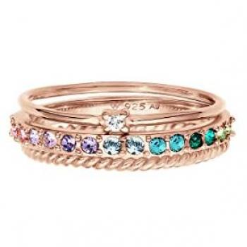Set di Anelli con Cristalli Multicolore in Argento 925 Placcato Oro