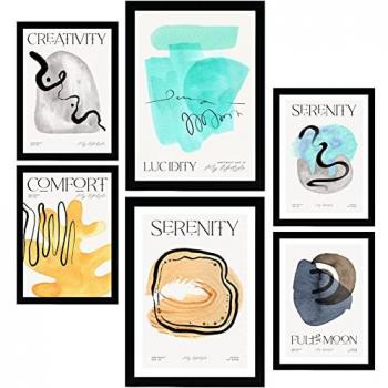 Set de 6 Ilustraciones Abstractas Nacnic. Pósters Estéticos para Decoración de Interiores. Tamaños A3 y A4, Sin Marcos