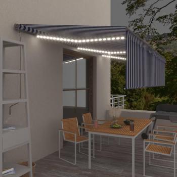 VidaXL LED-Markise mit automatischem Windsensor und Volant 6x3m Blau Weiß