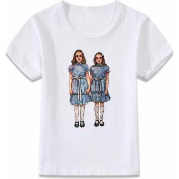 Camiseta Infantil Hipster Brillante: Gemelos Clásicos y Motivo Horror