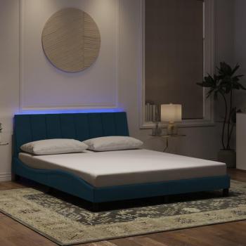 Lit adulte bleu en velours avec lumières LED 160x200 cm