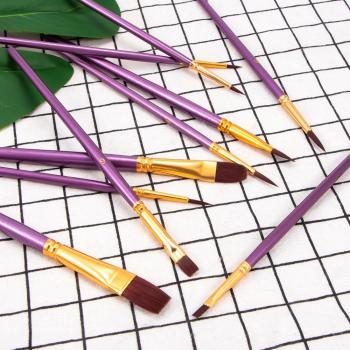 Juego de Pinceles de Arte Acuarela para Niños, 10 Piezas, Mangos de Madera y Púas de Nylon Púrpura