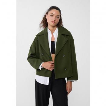 Stradivarius Green Double-Breasted Short Coat XS