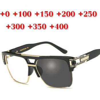 Gafas retro cuadradas con lentes multifocales y fotocromáticos